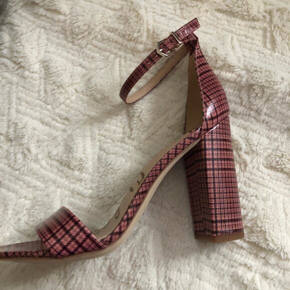 Sam Edelman Yaro Pink Plaid Block Heel Sandals - Picture 4 of 8